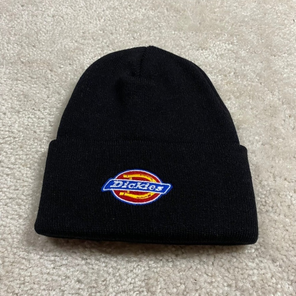 VTG Dickies Beanie Mens Black Knit Cuffed Embroidered Horseshoe Logo Skater Hat